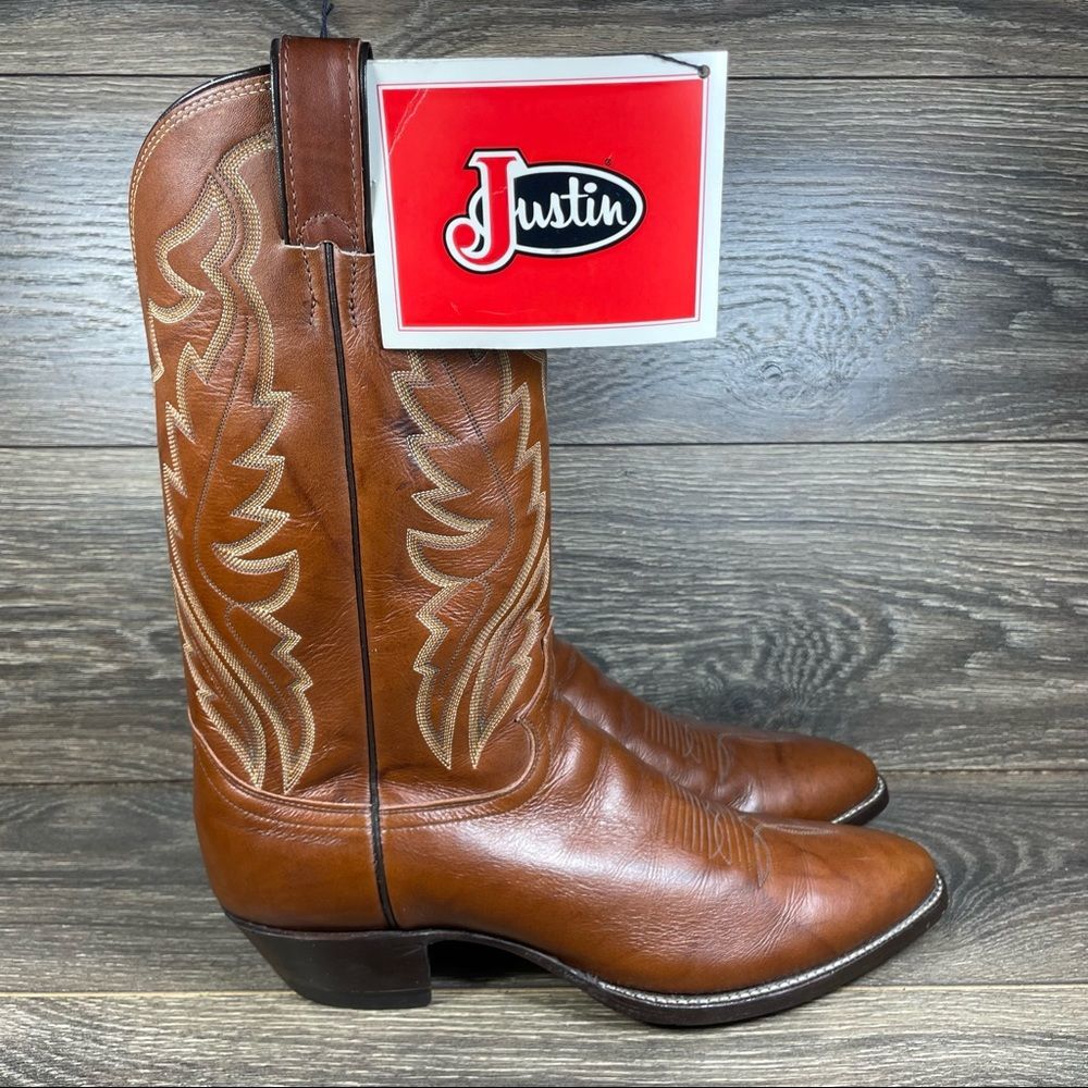 Justin Western Cowboy Boots Men's 12 Narrow (A) Brown Leather 1967